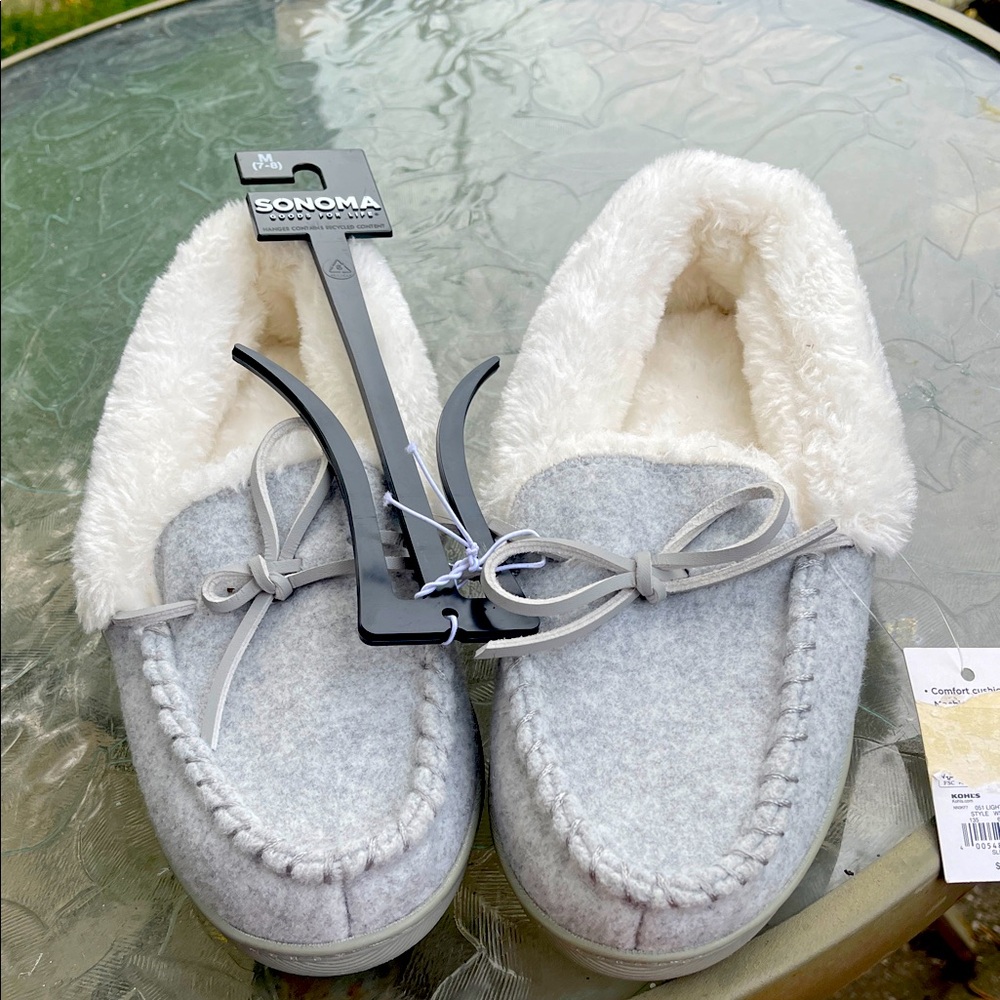 Sonoma Soft Gray Slippers with Cream Lining - Picture 2 of 6